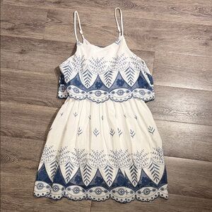 White and Blue Embroidered Dress